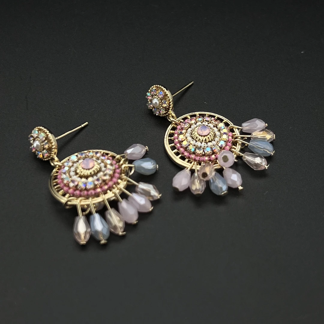 1982粉色圆牌耳钉