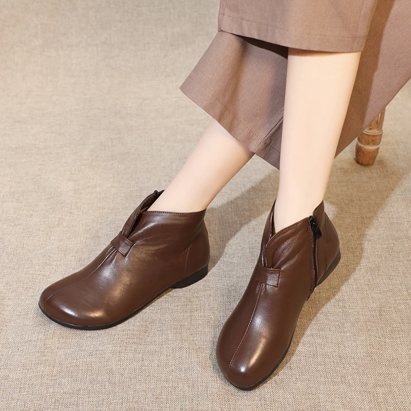 头层牛皮马丁靴英伦风春秋复古短靴侧拉链百搭女靴厚底粗跟瘦瘦靴