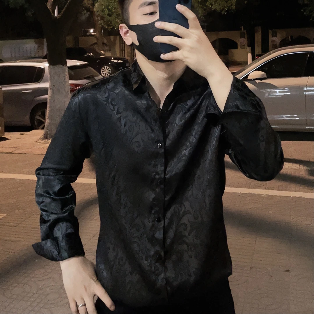 恩吧MD衬衣夏季冰丝抗皱免烫时尚潮流韩版修身男士男装衬衫宽松小