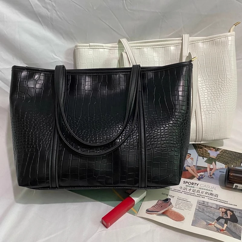 女士包包韩版新款鳄鱼纹单肩包简约百搭大容量托特包手提包学生女