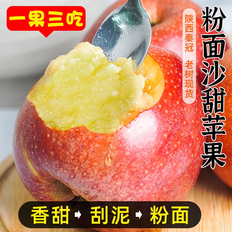 【礼盒】陕西秦冠粉面苹果8斤装辅食粉面甜刮泥吃高山秦冠苹果