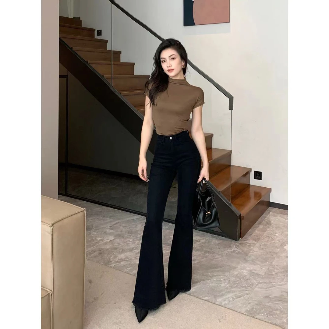 JIJINQI春夏新款正肩T恤酷辣气质氛围感修身短袖上衣女 JINQB0507