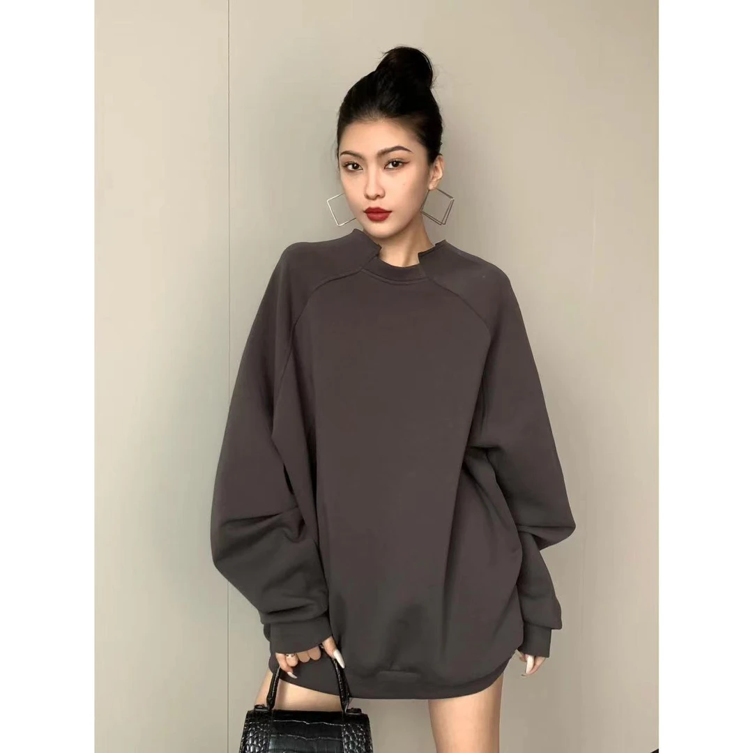 JIJINQI秋季新款灰铁色卫衣女款男友风设计长袖圆领卫衣JINQB0843