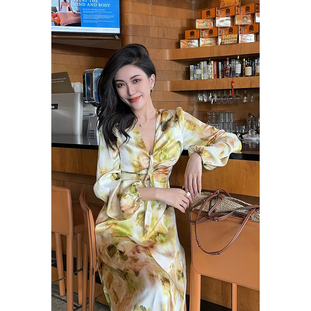 JIJINQI碎花气质显瘦连衣裙夏季法式收腰女装连衣裙 JINQCSP0308