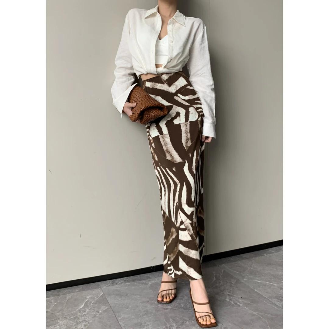 JIJINQI高腰休闲复古半身裙夏季时尚条纹显瘦半身裙 JC05BZYR095