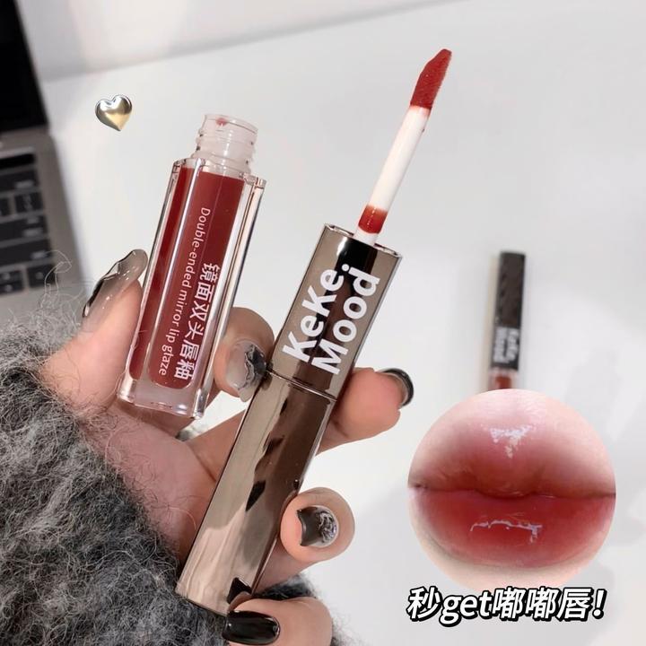 清冷感氛围双头唇釉秋冬显白咖啡红茶色雾面哑光水光镜面不易掉色