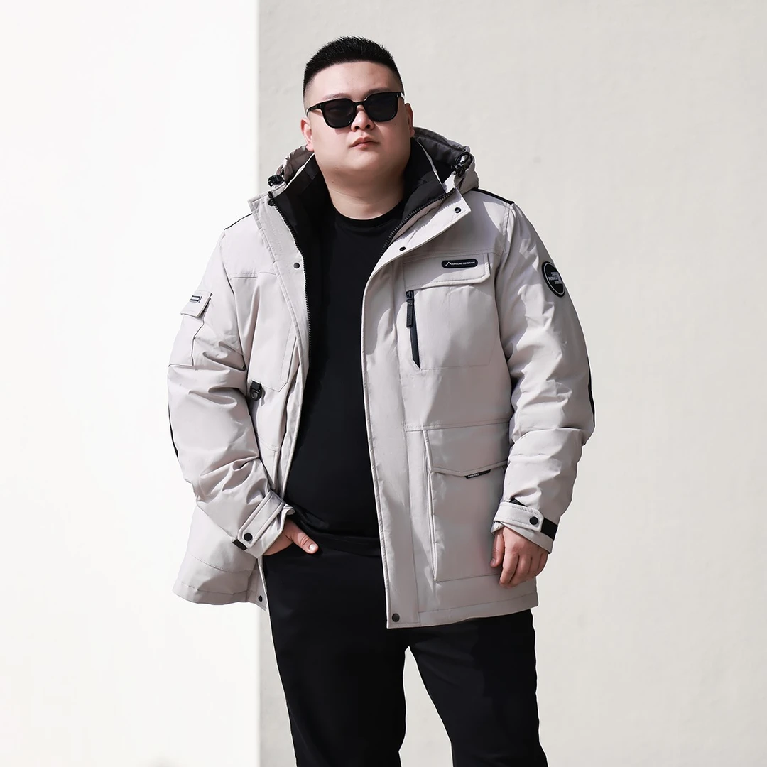 【展翔大码男装】新款时尚百搭版中长款连帽工装85绒羽绒服