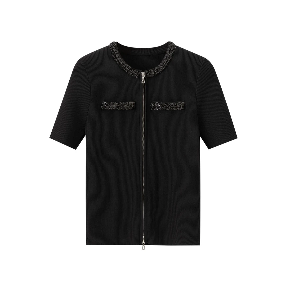 夏季双拉链气质手工串珠立体重工轻奢针织开衫显瘦女百搭修身D885