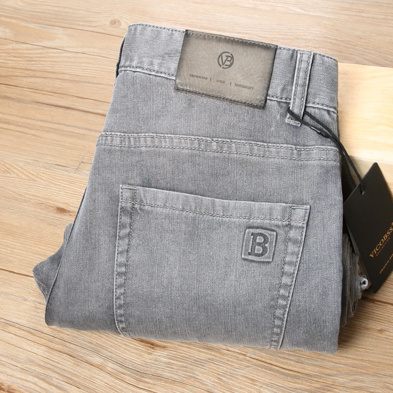 瑟图肖男士夏季薄款灰色牛仔裤轻奢时尚潮流中腰直筒休闲长裤百搭