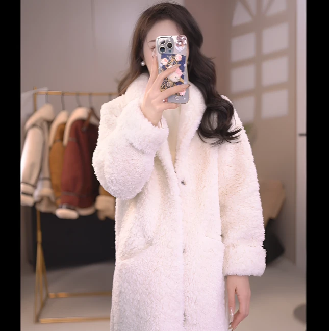 冬季新款羊毛皮毛一体外套女加厚毛绒大衣中长款zbxx