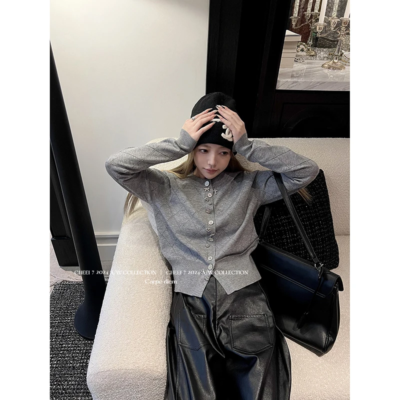 CHEEI 7丨盎然丨大都会丨法式菱格针织毛衣镂空菱格bulingbuling