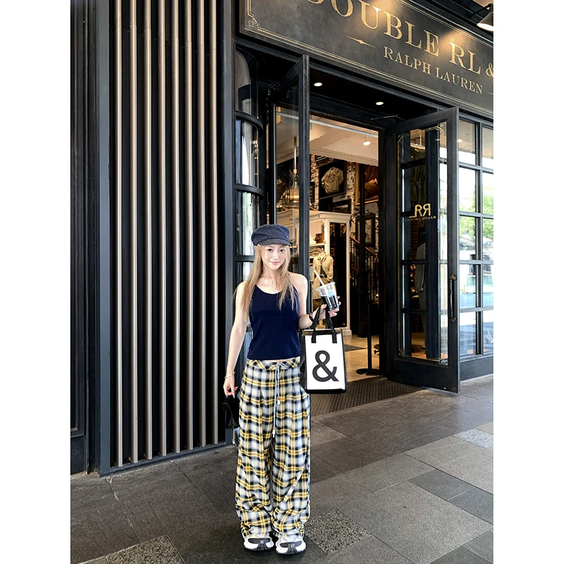 Cheei 7 赫奇帕奇 魁地奇选手！手工珠串抽绳！格子宽松休闲裤