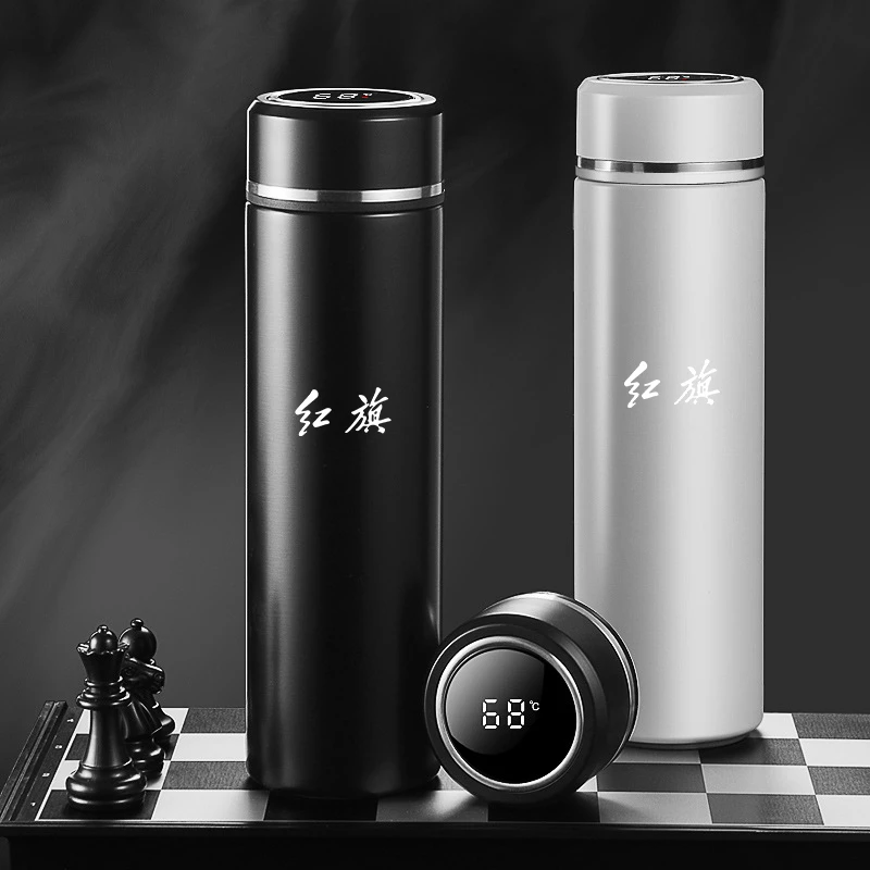 红旗 汽车车载保温杯智能显示测温度316不锈钢内胆个性泡茶保温杯