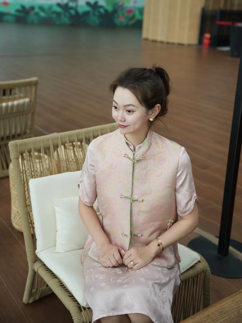 日月星辰宋锦对花马甲（粉色）