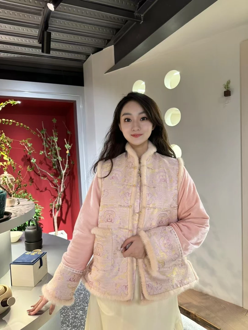 龙行云纹宋锦双面可穿马甲