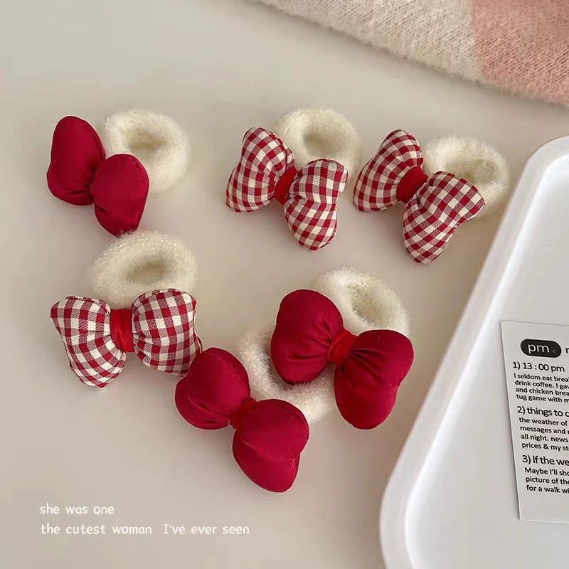 圣诞节蝴蝶结毛绒大肠发圈女高低马尾扎头发绳氛围感头绳百搭头饰