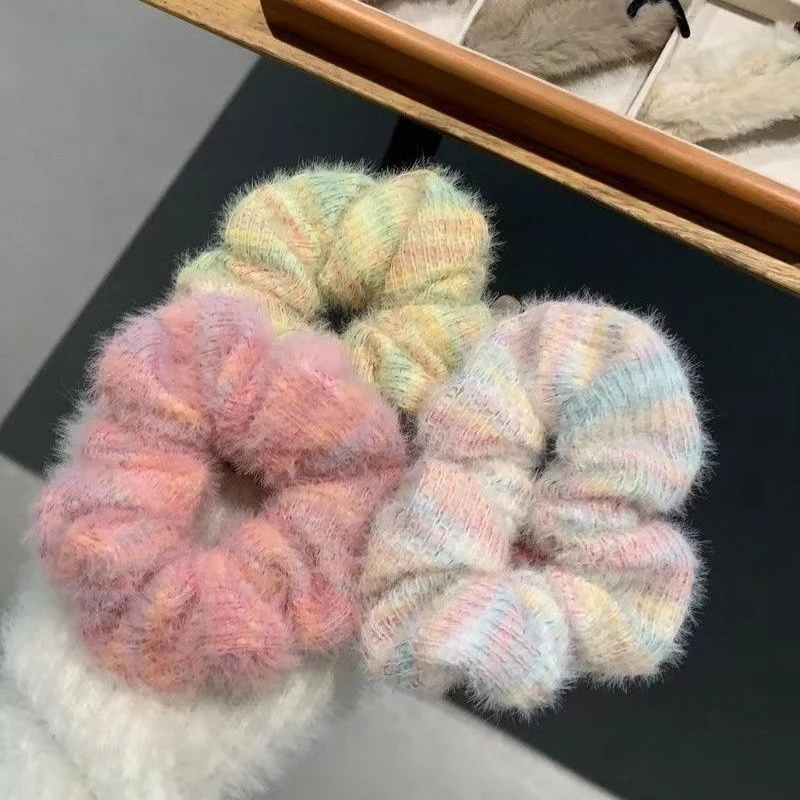 渐变冰淇淋头绳大肠圈发绳温柔滤镜~甜美马海毛针织发圈少女发饰