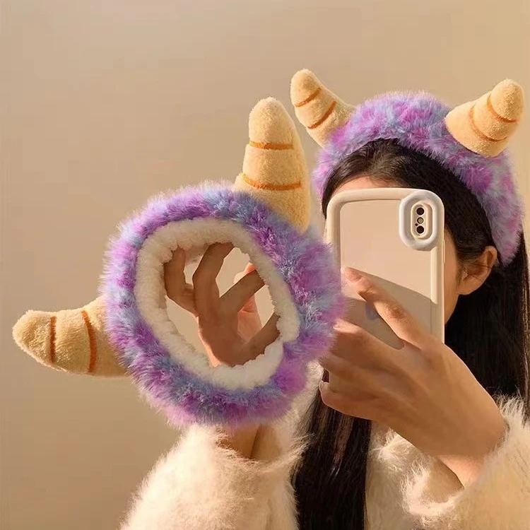 秋冬可爱紫色小怪兽毛绒发箍束发带女洗脸敷面膜化妆专用发箍头饰