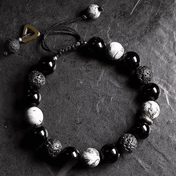 钛钢手链 时尚几何火山石手串手工百搭黑色编织小众ins拼接手链