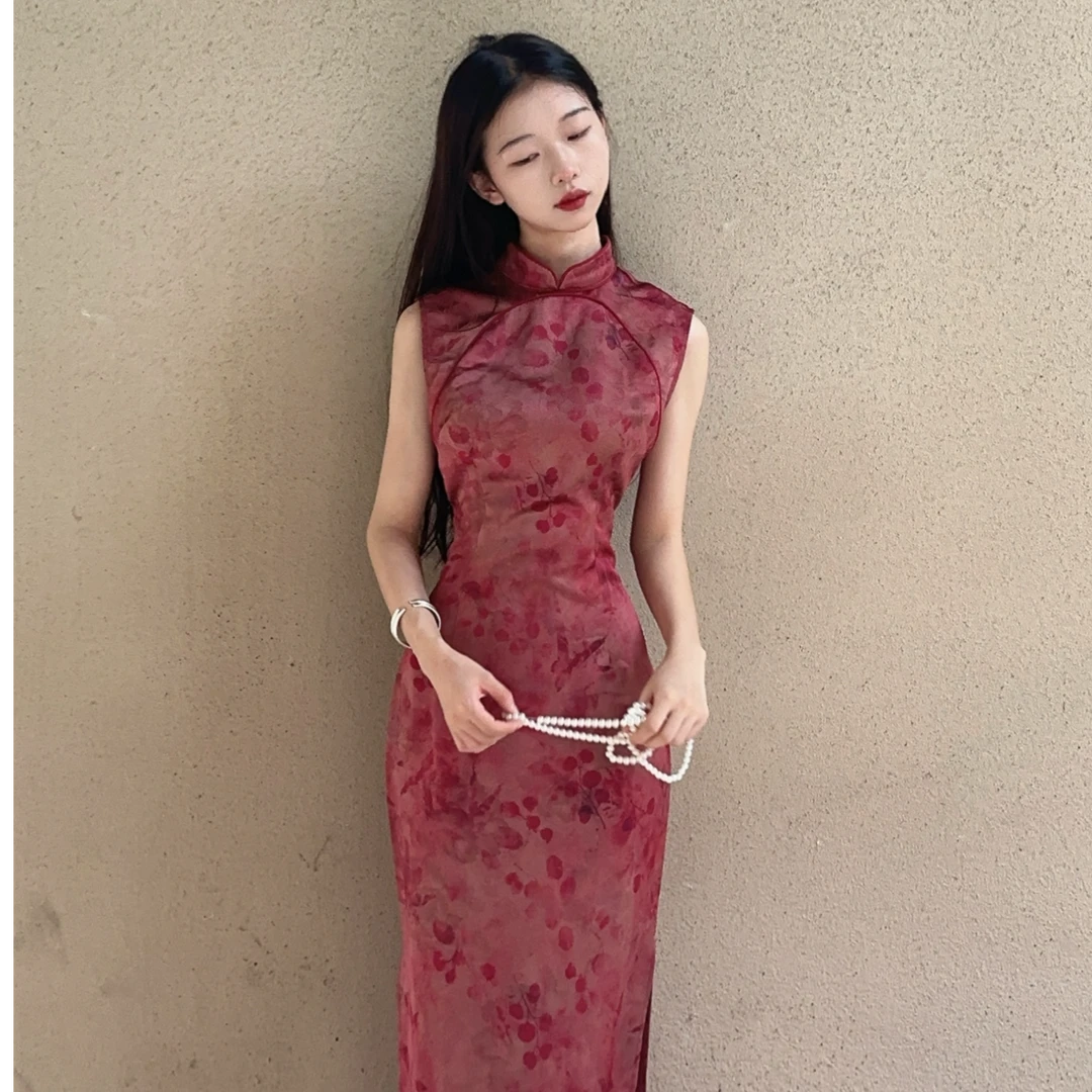 秋辞香~韵别处  无袖 高级定制国风改良修身中长款旗袍连衣裙