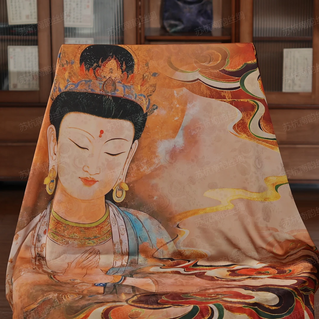 新【D87-217普贤菩萨】140*140香云重磅云锦高端定制国风提花丝巾