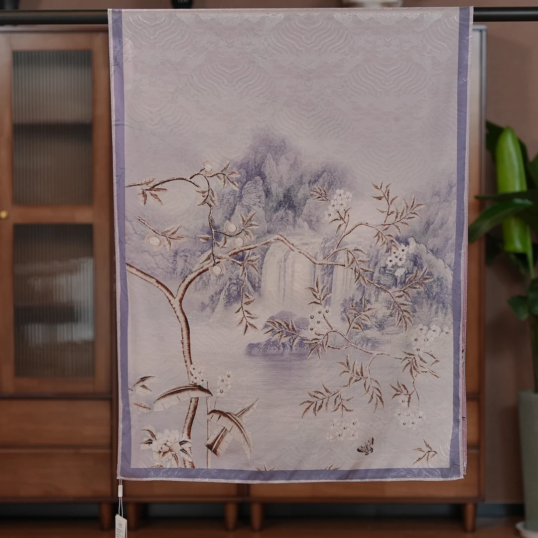 【F74-45月白】180*70香云重磅高定国风提花时尚素雅高端百搭丝巾