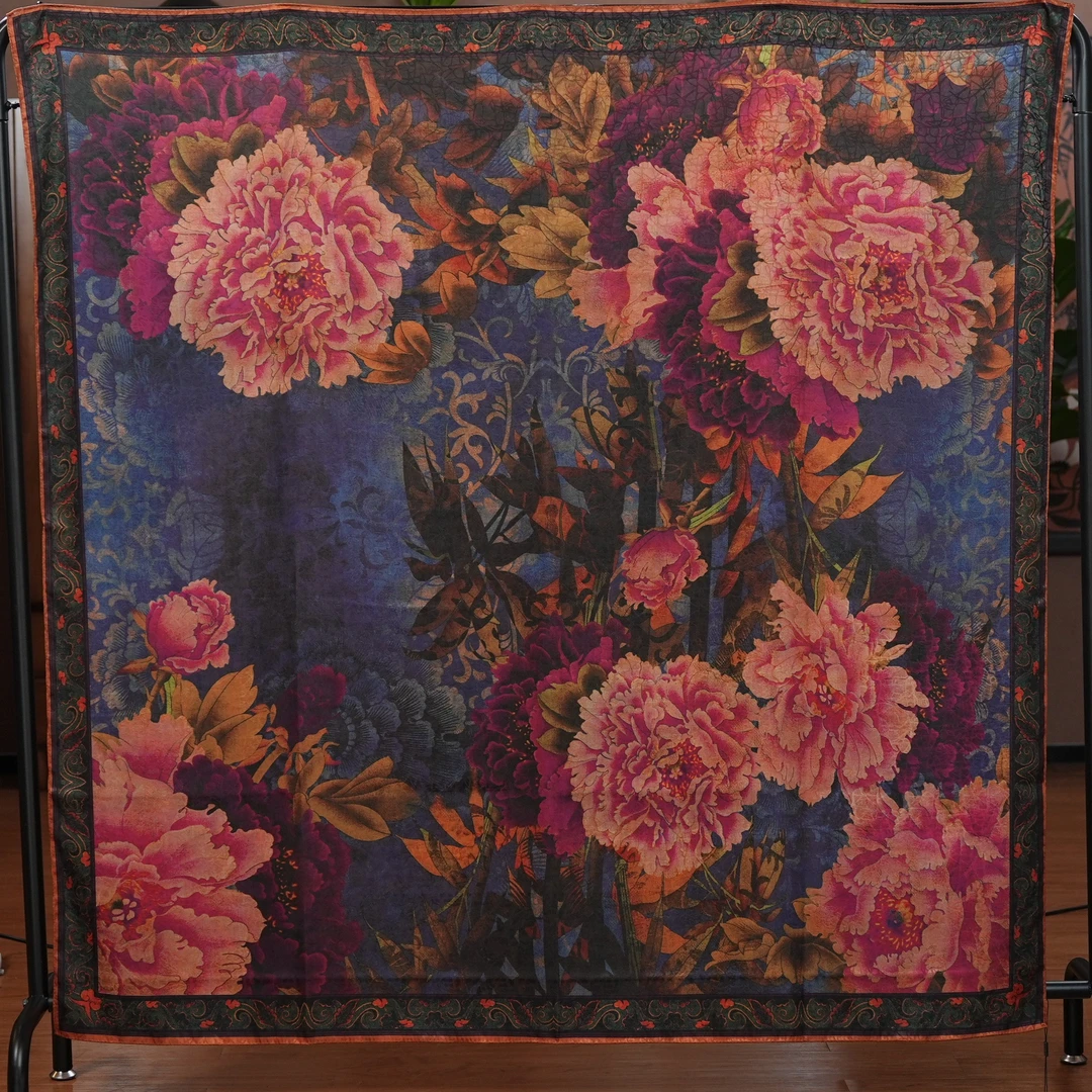 【A82-126夜宴牡丹】140*140提花丝巾披肩香云纱老料百搭女士双面