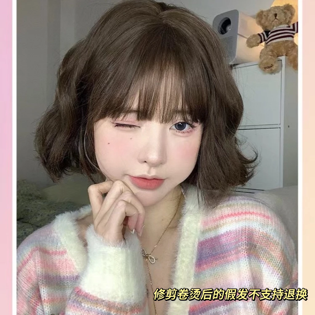 Lolita短卷发羊毛卷短发假发女慵懒卷棕色调节俏皮气质