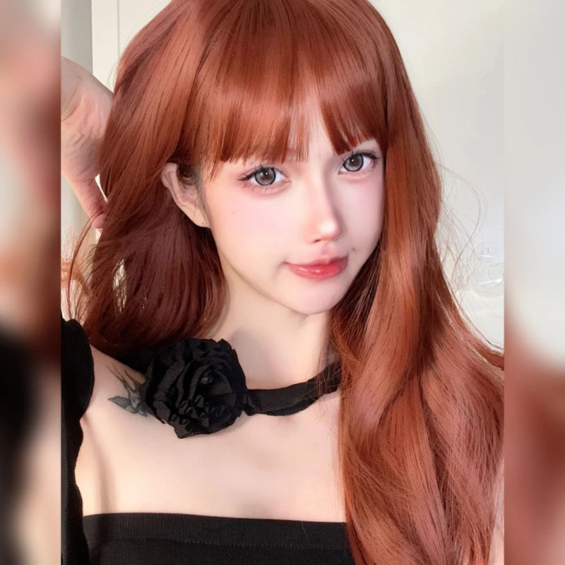 【焦糖撞奶】瑞丝芙假发女橘棕色自然空气刘海长卷发网红大波浪全头