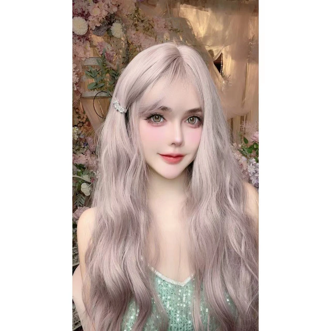 【羽心专属】瑞丝芙薄藤紫齐刘海长卷发水波纹韩系假发女显白全头