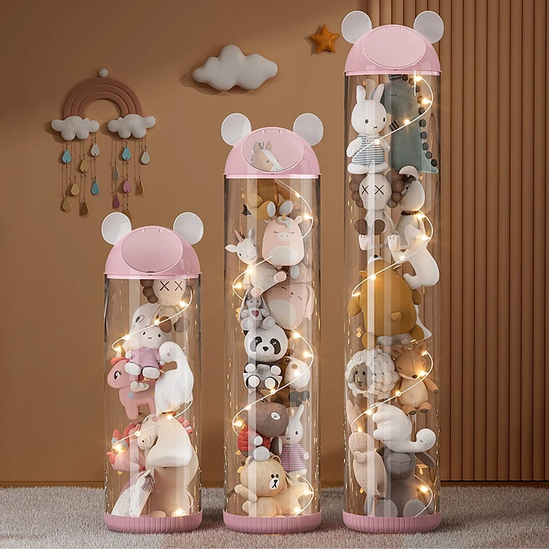 德德维芙娃娃收纳桶透明毛绒玩具玩偶大容量高颜值筐子神器装放筒