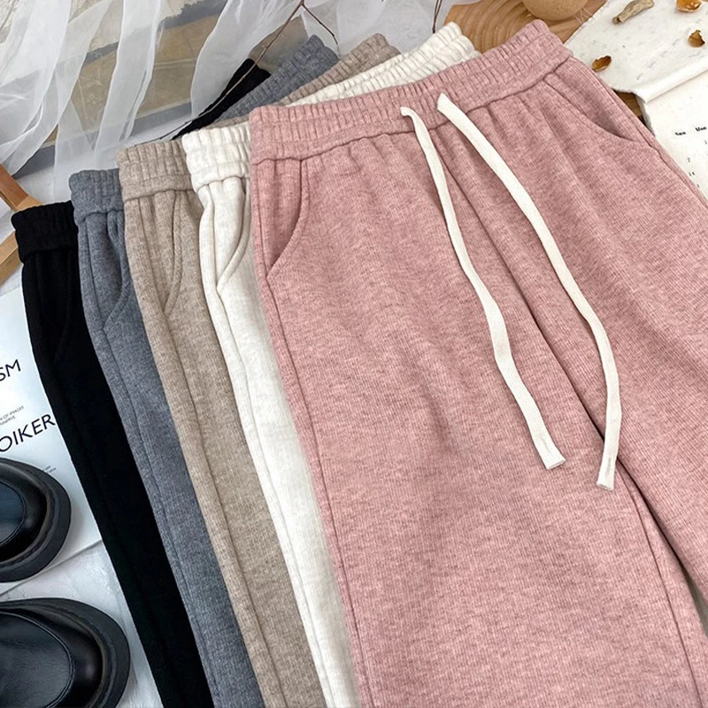 秋冬小个子加绒阔腿裤女2025新款垂感直筒宽松bf慵懒风休闲针织裤