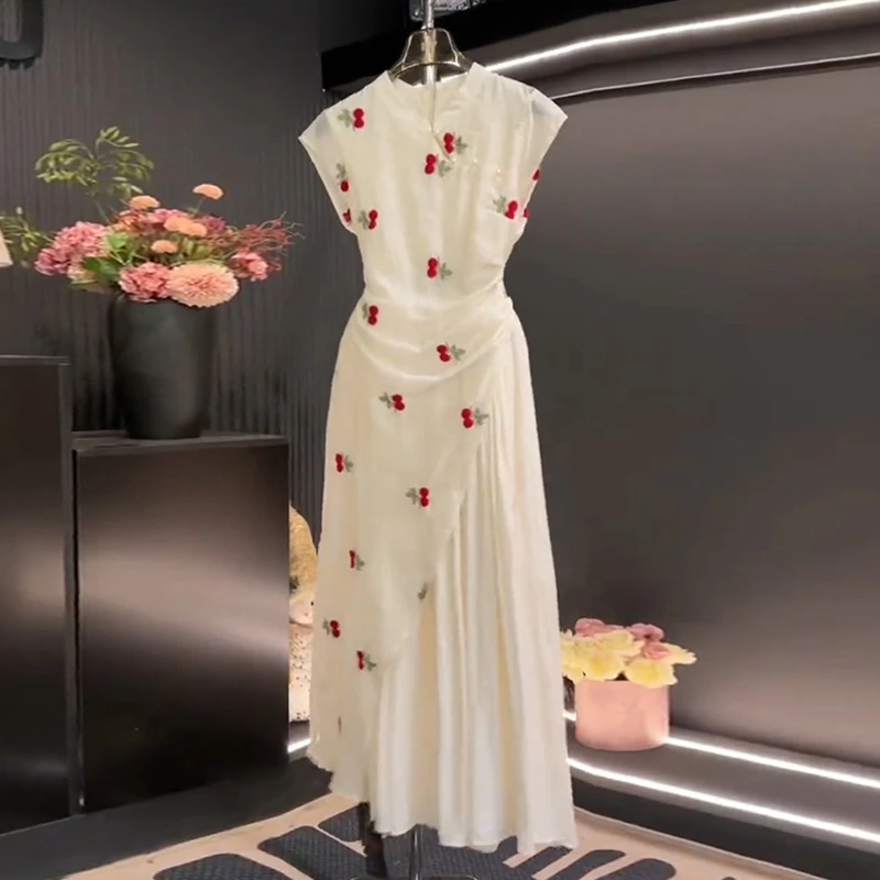 【有内衬】2025夏季设计师款新中式复古国风修身高腰连衣裙子女1559