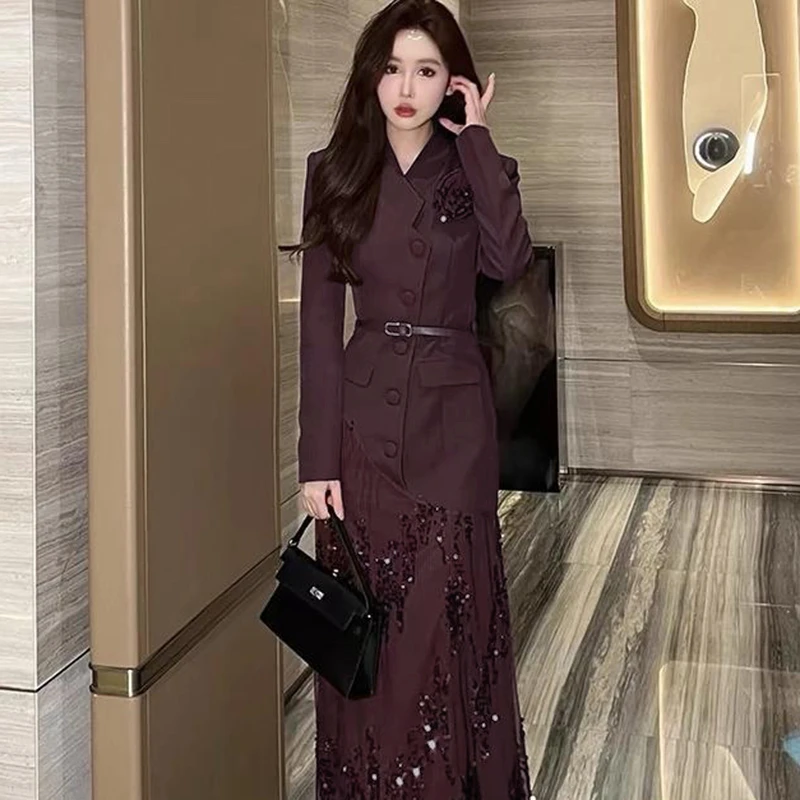 【加绒加厚】高端显瘦精致气质名媛高级感正式场合收腰连衣裙2681