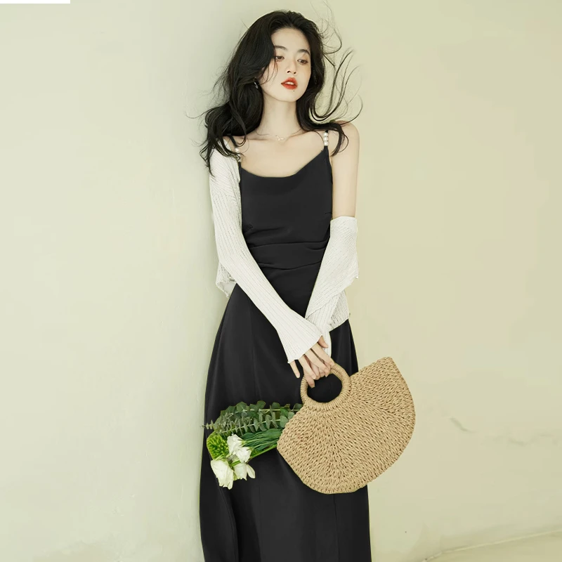 【两件套】法式绿色连衣裙夏季2025高级感女士超仙吊带开衫裙子6904