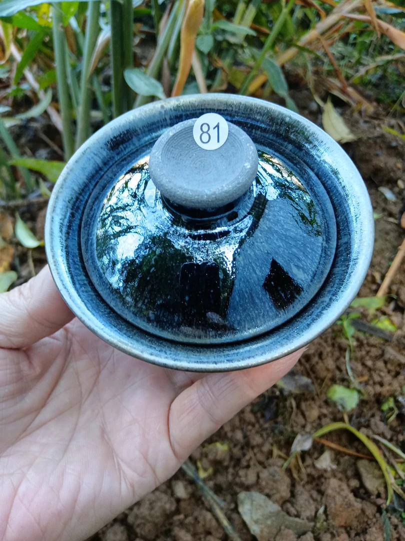 一纹一盏龙窑柴烧，黑底银斑盖碗，建盏主人杯。（以直播实物为准）