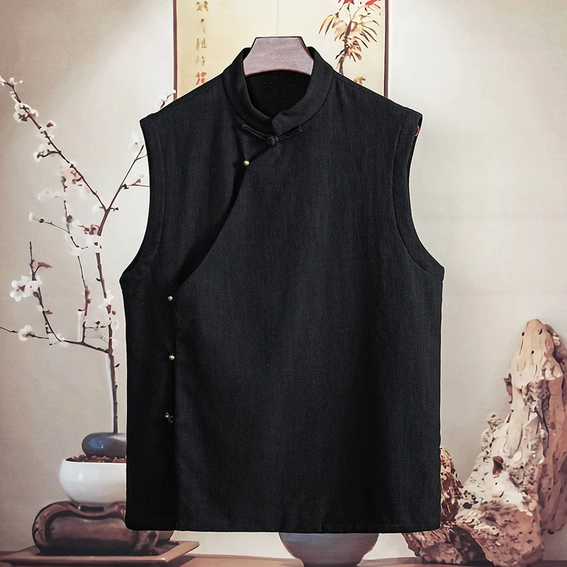 由天丨中国风男装棉麻唐装马甲秋冬季加绒中式马褂无袖坎肩马夹