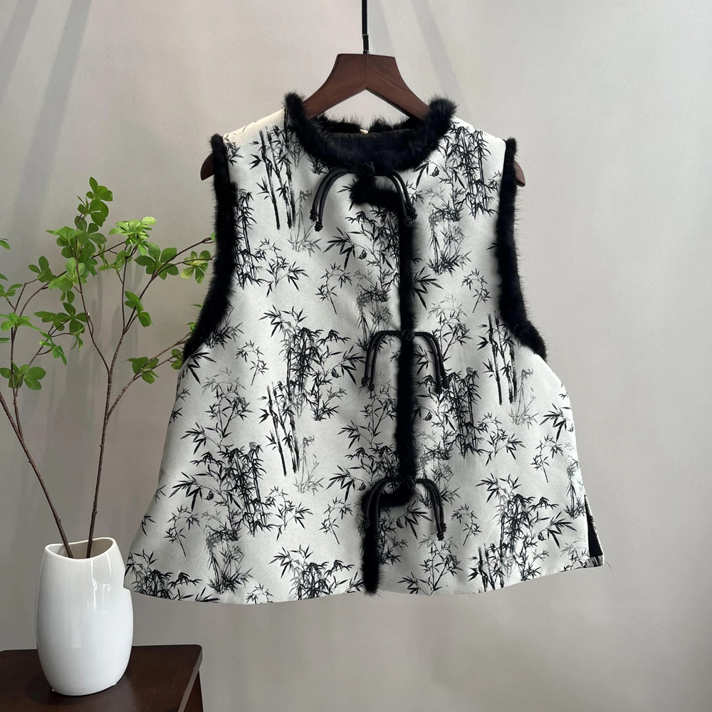 优雅气质国风马甲女秋冬季新中式侧襟盘扣复古高端提花夹棉马夹女