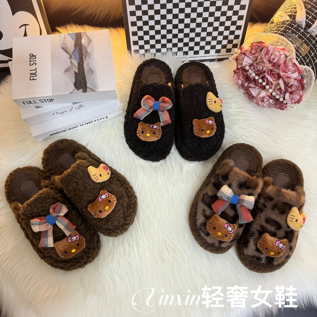 厚底增高毛毛鞋女外穿2024新款冬季卡通时尚百搭毛茸茸加绒棉拖