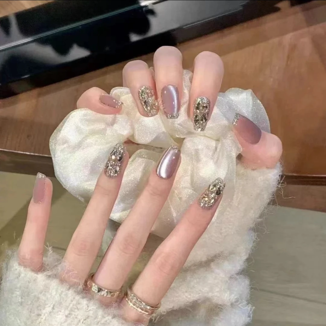 【珠光猫眼】璀璨星河纯手工穿戴甲美甲贴光疗甲冰透渐变流行纯欲