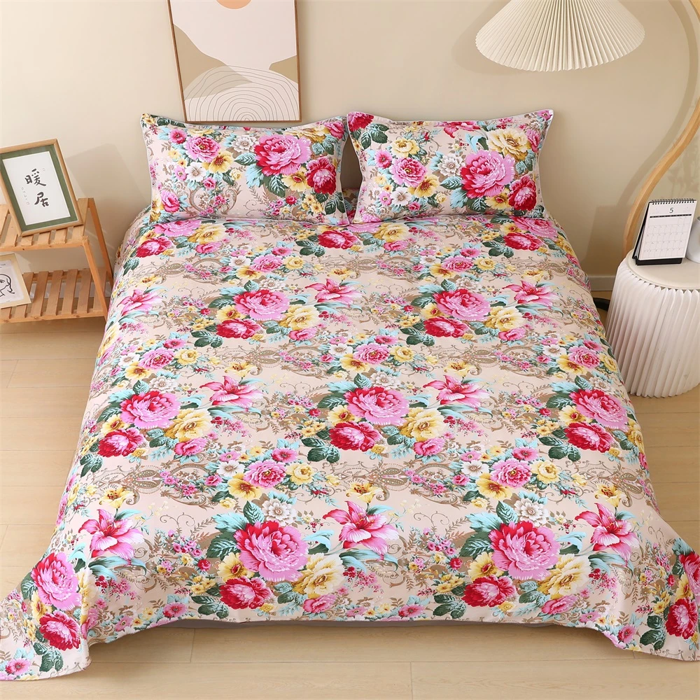 斜纹棉双人床单枕套三件套2.3*2.3家用透气多功能被单