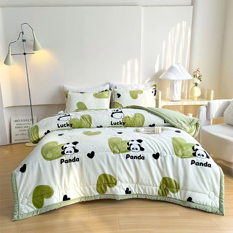 15天免费试睡！双面绒爱心熊猫冬被婴幼儿可用学生宿舍单人可机洗