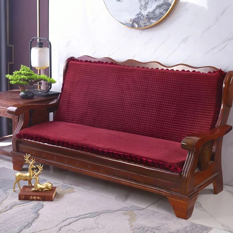 老式三人连体实木沙发坐垫带靠背凉椅红木防滑加厚海绵座垫可拆洗