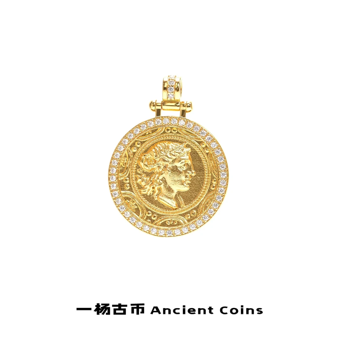 吊坠925银 【月亮女神】GB-DZ132可圈锆手工女王古法金色挂坠吊坠