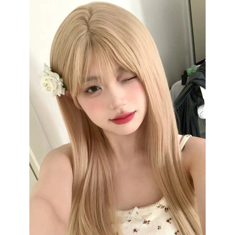 假发女长发全头套网红可爱甜美空气刘海长直发自然仿真人发假发套