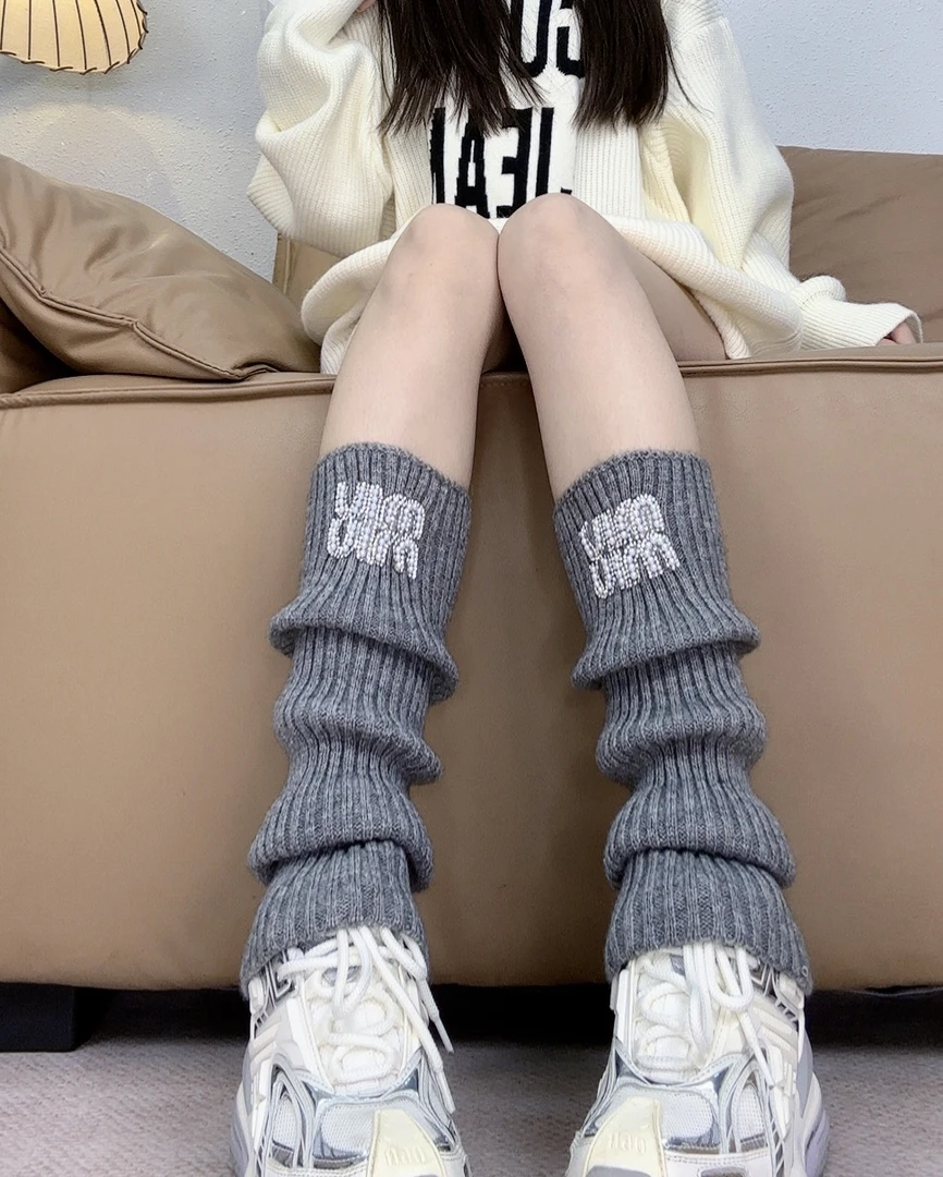 T.烫钻针织女款冬季发热保暖袜套雪地靴堆堆袜秋冬小腿袜子加厚