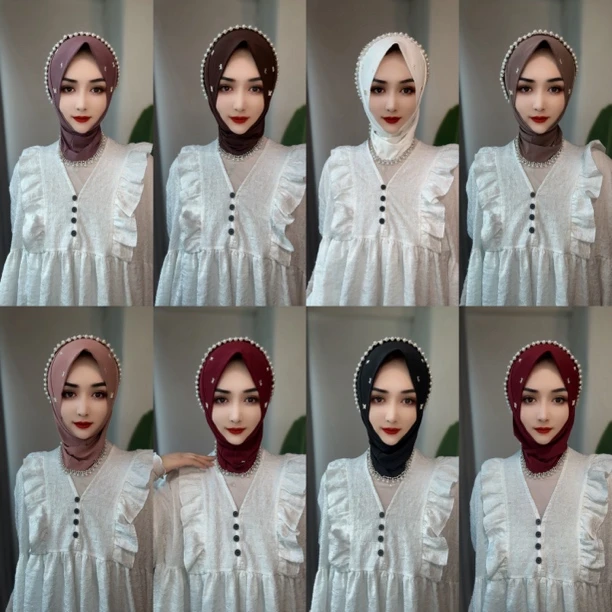 MY轻奢手工重工软帽檐套头头巾（配珍珠别针）