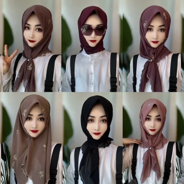 DY刺绣迪拜纱新品气质方巾头巾（配环扣）