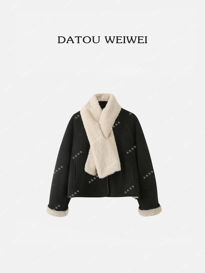 【DTWW大头韦韦】麂皮绒加厚毛毛围巾时尚外套665822