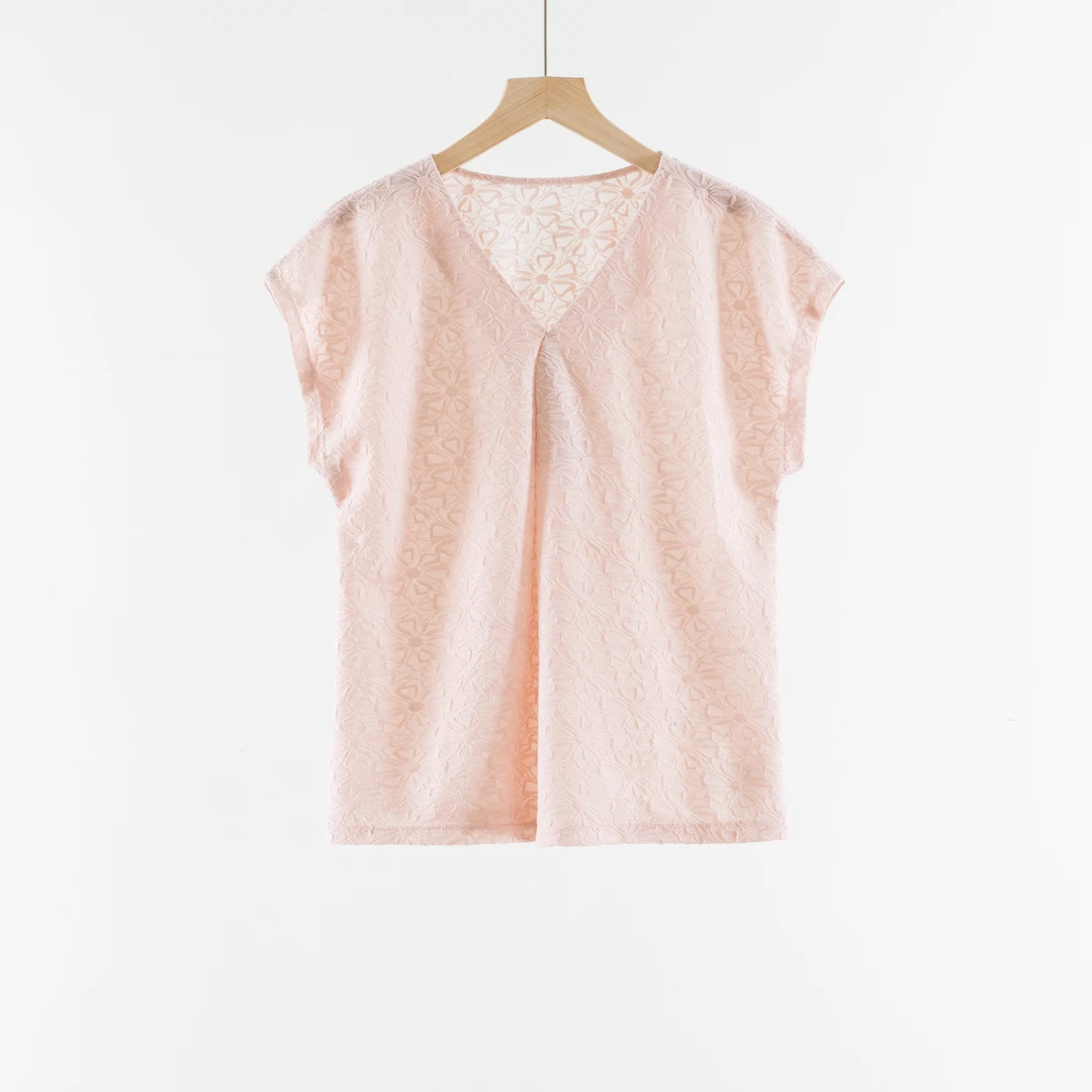 吉米原创-夏日提花无袖V领上衣245367胸围89后中长55